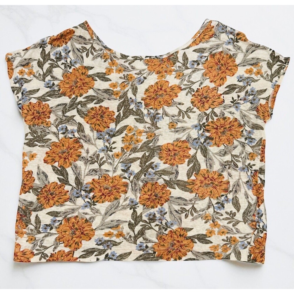 Haute Hippie Women’s 100% Linen Crop-top Floral Short Sleeve Top Size M